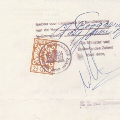 NETHERLANDS Modern Consular Revenue 2.50 GLD. Tied Certificate 1981 - Image 1 of 2