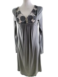 Morgan Size M Grey Midi Shift Dress Viscose Long Sleeve Lace Embroidery - Picture 1 of 5