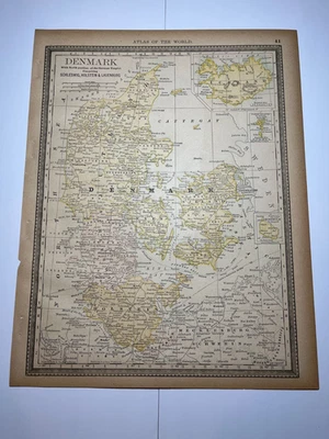 Mapa de DINAMARCA 1890 Fm 1890 Rand-McNally Atlas VER FOTOS Y DESCRIPCIÓN Foto 1 de 3