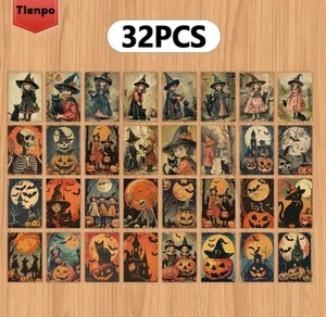 Vintage Retro Halloween Postcards~Witch Pumpkins Black Cat 32 Pcs New - Picture 1 of 3