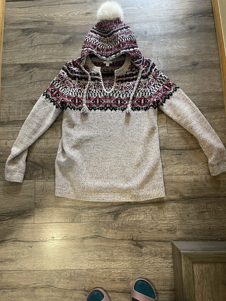 Очаровательный J Jill, пуловер свитер размер маленький с подходящей шляпой и меховым помпончиком - Изображение 1 из 4