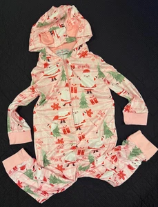 Christmas Santa Pink Pony One Piece Hoodie Pajama Girl Size 5 6 Blanket Sleeper - Picture 1 of 7