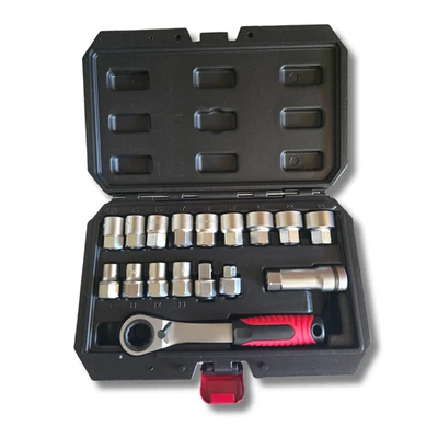 AC TOOLS Juego llaves vaso pasantes 17 piezas CRV 10-24mm carraca reversible