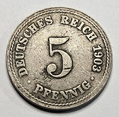 1903A Germany 5 Five Pfennig - German Empire - Copper Nickel Coin  World  Europe - Image 1 of 2