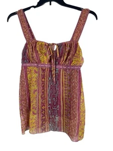 VTG Jordache Yellow Pink Sheer Sleeveless Wide Strap Babydoll Top Junior L Y2K - Picture 1 of 14