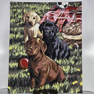 Pintura de picnic para cachorros por número pintura acrílica acabada Labrador Retrievers 16x20 - Imagen 1 de 17