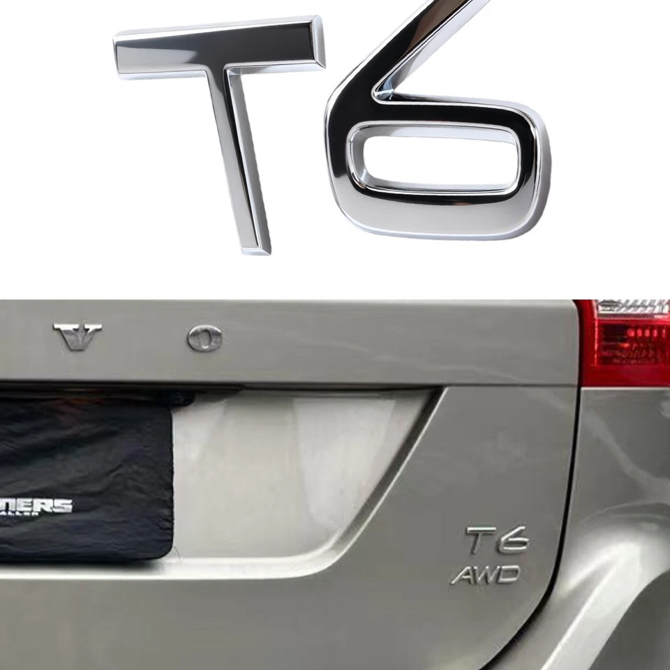 Rear Tailgate XC60 + T6 Letter Badge Chrome Silver Nameplate Emblem For VOLVO - Изображение 1 из 4