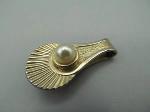 Art Deco Shell Faux Pearl Tie Clip Bar - Picture 1 of 3