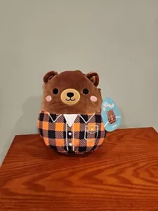 Squishmallow “Omar” The Bear Fall 2023, 8 Inch With Black & Orange Plaid Shirt - Picture 1 of 3