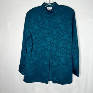 Top de mujer TESS de colección talla M túnica azul azulado crepé sedoso cuello mandarín chaqueta - Imagen 1 de 8