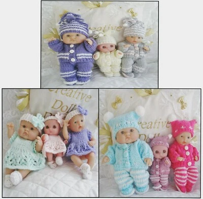 CREATIVE DOLLS DESIGNS Berenguer Dolls 3 Knitting Patterns Cardigans Dress Hats Boots for 5 to 8 inch