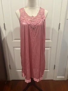 Wmn Rose Pink Silky Slvlss Nightgown w/Embroidery Lace Floral Size XL 33"Lx21"W - Picture 1 of 4
