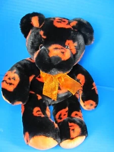 Rare Fiesta Pumpkin Halloween Black N Orange Teddy Bear Plush Stuffed Animal 15" - Picture 1 of 7