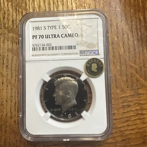 1981 S Type 1 Kennedy Half Dollar 50C PF70 Ultra Cameo NGC ECC CERTIFIED  - Picture 1 of 2
