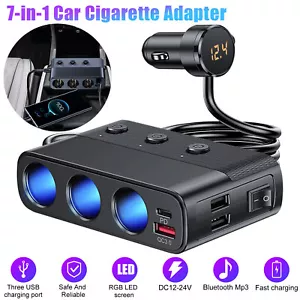 3 Way Car Cigarette Lighter Socket Splitter USB Fast Charger Power Adapter 12V - Picture 1 of 7