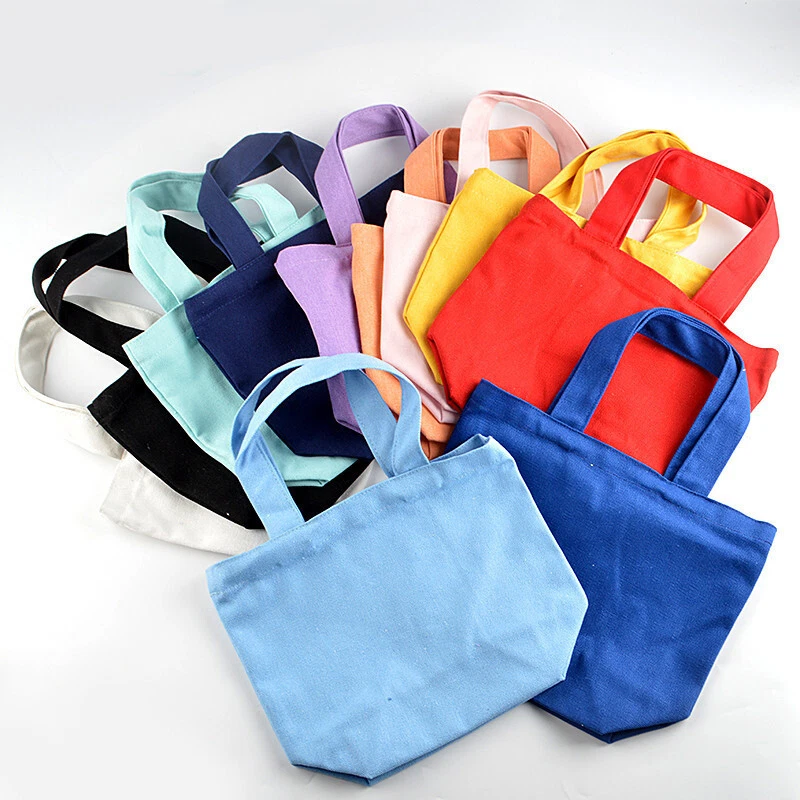 Solid Color Small Canvas Bags Cotton Tote Shopping Bag Travel Handbag Lunch Bag - Image 1 of 4