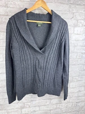 Suéter Eddie Bauer Gris Tejido con Cable Mantón Cuello Pescador Grueso Tejido Talla M Foto 1 de 4