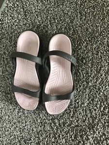 Crocs Cleo Two-Tone Gray Pink Double Strap Sandals Women's Slides See 8