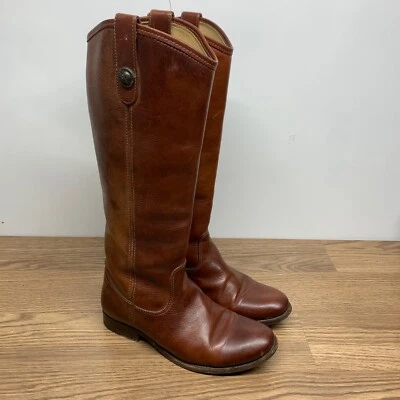 Frye #77167 Melissa Button Brown Tall Leather Riding Biker Womens Boots Size 6B - Image 1 of 4
