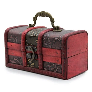 Colonial Style Trunk Rustic Wooden Treasure Chest Storage Box Gold Panel Large - Picture 1 of 5