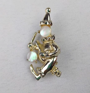 Jewelry Clown Drum Brooch Pin Gold Tone Mother of Pearl Accents - Picture 1 of 7