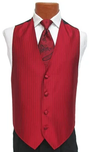 Men's Red Jean Yves Tuxedo Vest & Paisley Tie Christmas Wedding Groom Prom M - Picture 1 of 4
