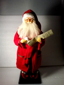 Statuina Babbo Natale su base in legno con latte e giornale 18'' renne pantofole - Foto 1 di 3