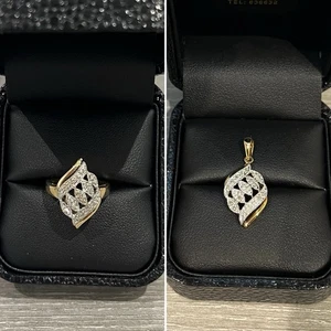 Vintage 9ct Yellow Gold Diamond Cluster Ring & Pendant Set Ring Size H - Picture 1 of 22