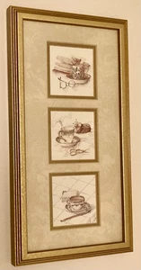 Cedar Creek Collection 15" x 8" Gold Frame Tea Cups Designed Picture - Picture 1 of 6
