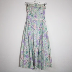 Laura Ashley Strapless Floral Midi Dress Vintage 10 Modern XS S Cottagecore Tea - Picture 1 of 8