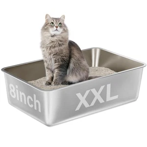 Stainless Steel Cat Litter Box, XXL Metal Litter Box for Big Cats 8IN Deep NEW - Picture 1 of 9