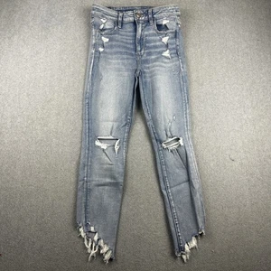 Pantalones de mezclilla American Eagle para mujer 6 azules tiro alto jegging cortos desgastados deshilachados - Imagen 1 de 10