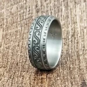 Handmade Ocean Patterned Titanium Ring Tough Finger Ring 8mm Wedding Band - Picture 1 of 4