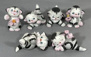 Vintage Japan 6 Beth Barton Tabby Striped Kitten Cat Figurines Cozy Dozy Nozy - Picture 1 of 17