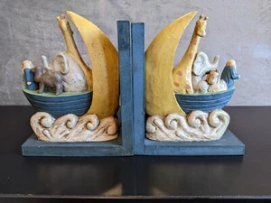 Noah’s Ark Bookends Set with Elephants, Giraffes, Tiger & Camel (Missing 1) - Picture 1 of 7
