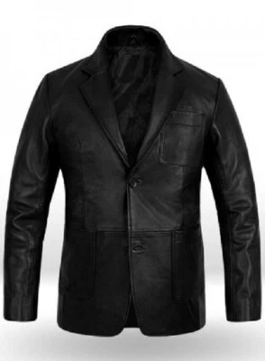 Leather Blazer Jacket Coat Men's Lambskin Button Real Soft Slim Fit Men Black 33 - Image 1 of 3