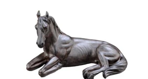 Horse Figurine Laying 12.8" Long Resin Antiqued Brown Color Farm Animal Pasture - Picture 1 of 2