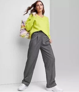 Wild Fable Women's Sz 6 Pants Gray Pinstriped Wide Leg Trouser New - Picture 1 of 2