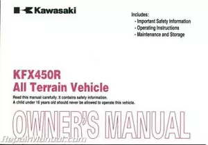 2009 Kawasaki KSF450B KFX450R ATV Owners Manual : 99987-1501 - Foto 1 di 1