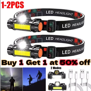 1-2Pack USB Rechargeable Waterproof LED Headlamp Headlight Head Light Flashlight - Picture 1 of 12
