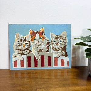 Vintage Kätzchen Katzen Malen nach Zahlen Gemälde ungerahmt 13,5 x 10 cm - Bild 1 von 8