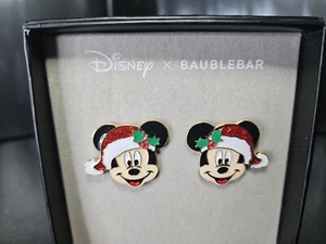 Disney x Baublebar Mickey Christmas Earrings Santa Hat Holly - Picture 1 of 3