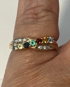 Diamond, Multi-Gemstone 10 Kt Gold Ring Crossover Ring - Picture 1 of 7