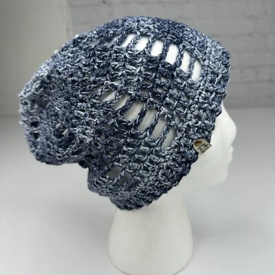 Handmade New Slouchy Snoody JAS Big Twist in Denim Splash Knit Beanie - Large - Image 1 of 4