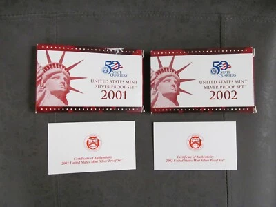 Pair 2001 & 2002 U.S. Silver Proof Sets in OGP--GORGEOUS SILVER COINS! - Image 1 of 3