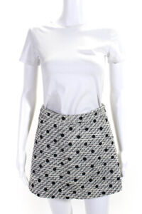 Valentino Womens Polka Dot Knit Side Zip Textured A-Line Skort White Size EUR48