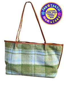 BEUTELTASCHE Universalgewinde. Grün blau kariert weich flauschig groß 2 Griff TRAPEZOID - Bild 1 von 8