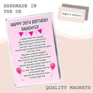 HAPPY 26TH BIRTHDAY TOCHTER ✳ GEDICHT ✳ ANDENKEN VERS✳ GROSSER KÜHLSCHRANKMAGNET ✳ GESCHENK - Bild 1 von 1