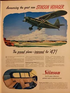 Pubblicità stampa aereo personale STINSON VOYAGER 1946. L'aereo provato migliorato per 47 - Foto 1 di 1