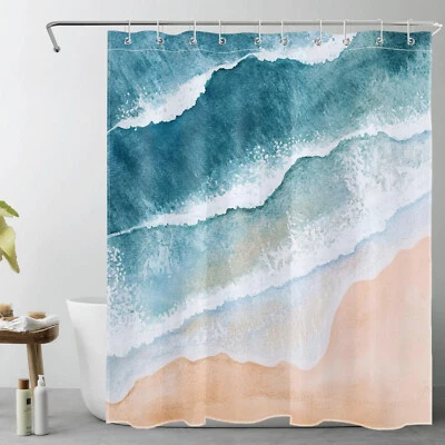 Tropical Nautical Coastal Blue Ocean Beach Shower Curtain Set for Bathroom Decor - Image 1 of 4